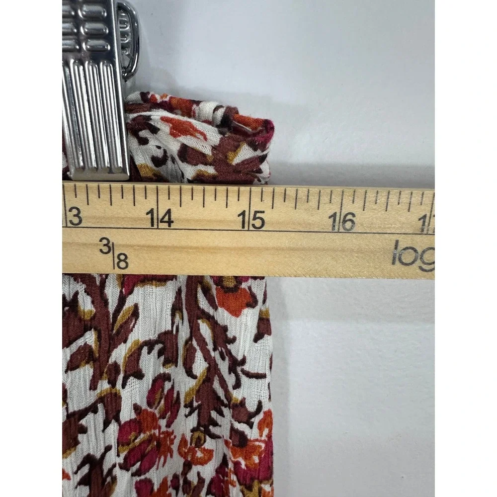 Cynthia Rowley Tiered Midi Skirt Womens Large Orange Floral Boho Cottage Crinkle